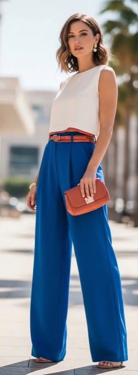Calça azul royal com blusa branca